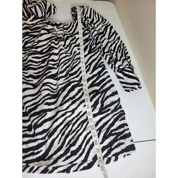 ZARA Poplin Long Sleeve Tunic Top Black Zebra Print Pockets Women's Size Large - Picture 6 of 13